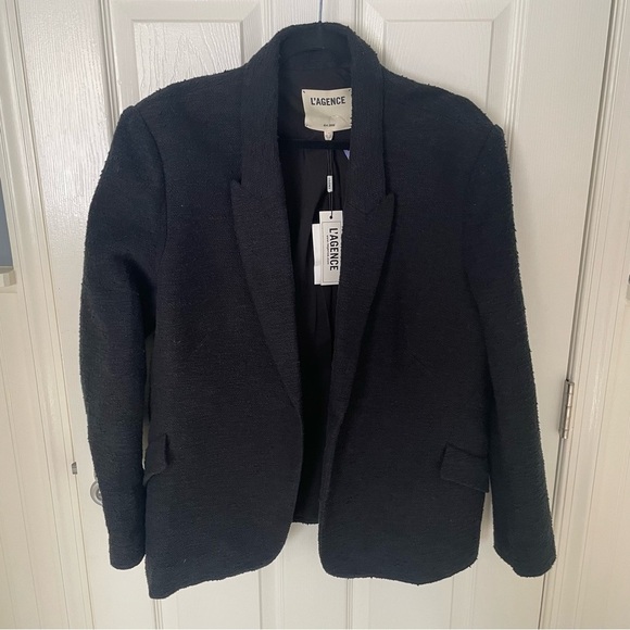L'AGENCE Chamberlain Blazer Black Tweed  Size 16 Workwear Jacket Business NWT - Picture 1 of 11